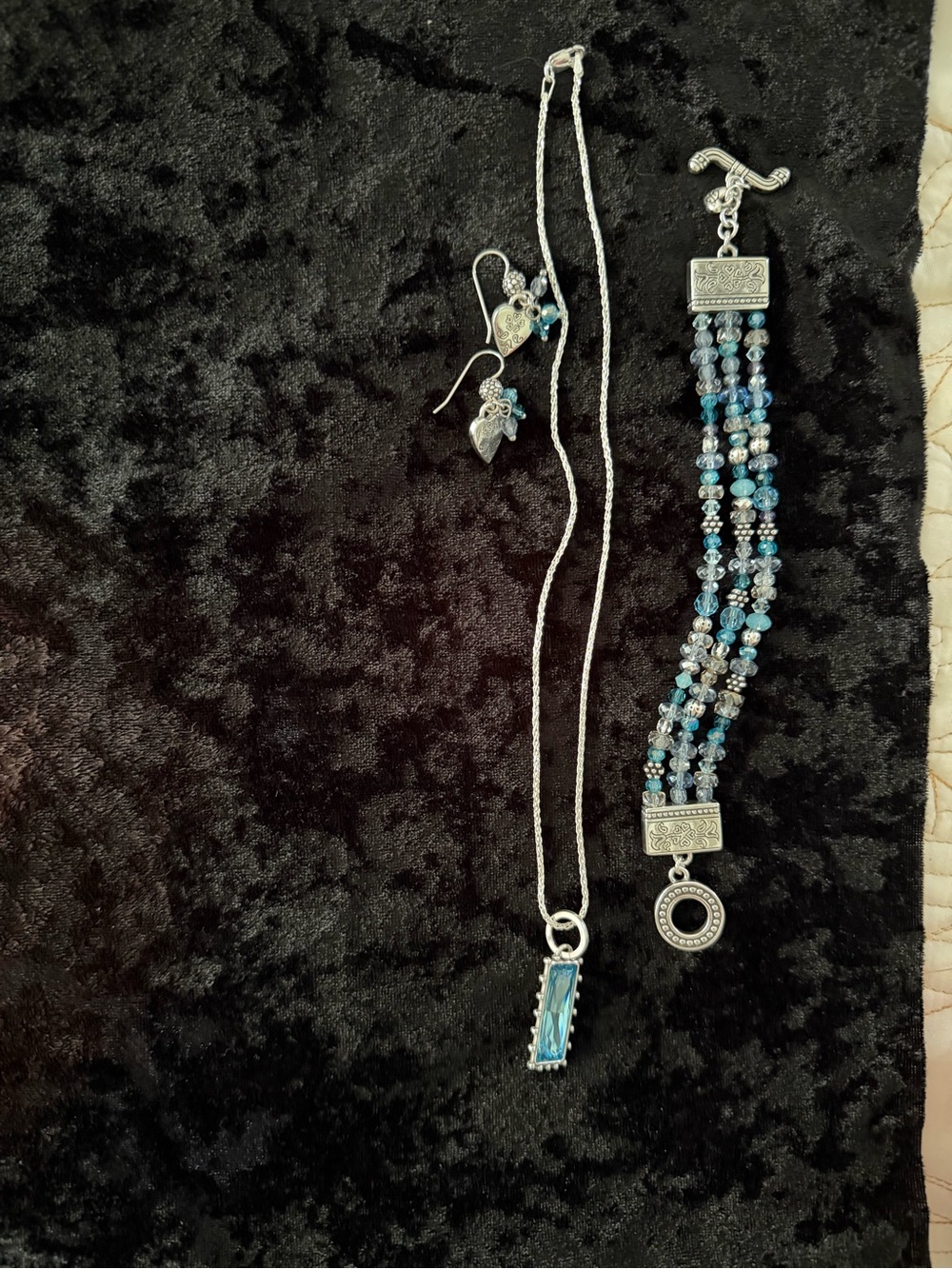 Brighton Silver-Tone Blue Crystal Necklace and Bracelet and earring Set